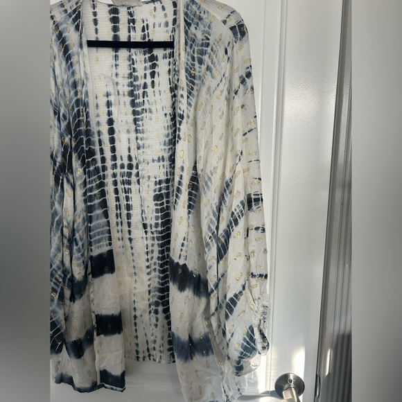 Anthropologie Blue Vada Shimmer Cocoon Kimono Flowly Breathable One Size - Picture 10 of 15